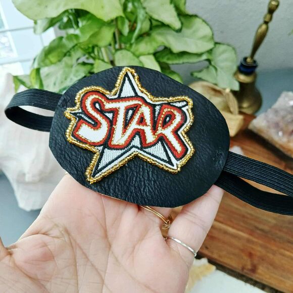 Star Embroidered Beaded Eye Patch, Adjustable Vision Accessory, Ocular, Costume - Picture 3 of 5
